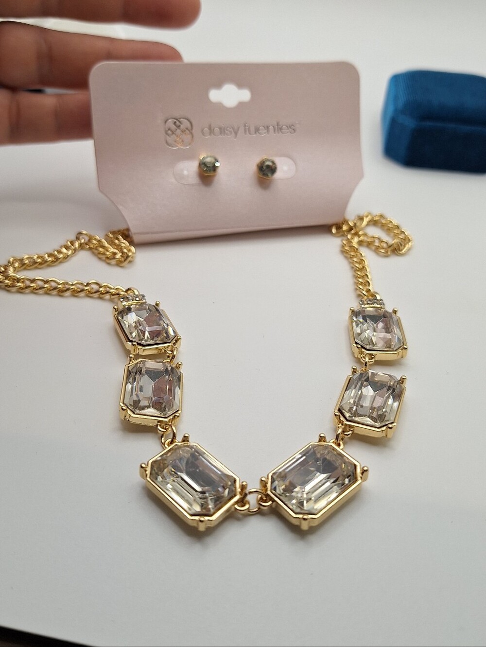 Daisy Fuentes Gold Tone Crystal Statement Necklace Earrings Set NWT